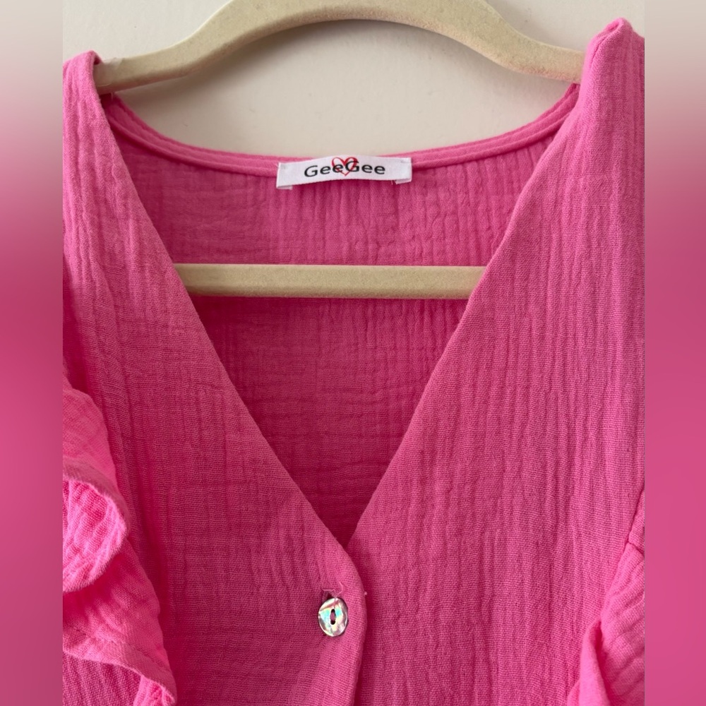 Pink Ruffled Buttoned Mini Sundress - Picture 3 of 3